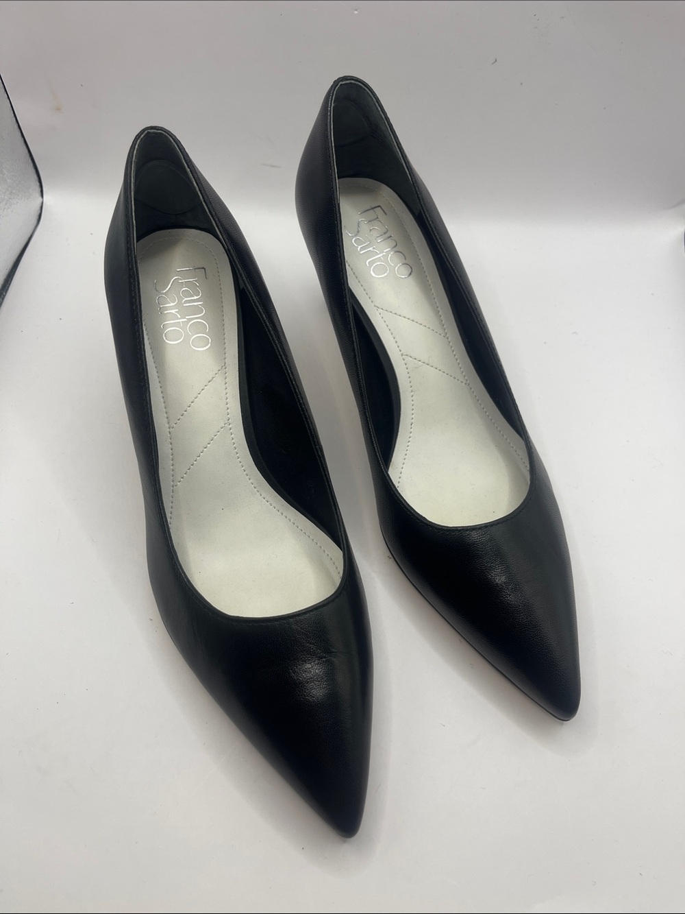Franco Sarto Black Pointed Toe Leather Pumps